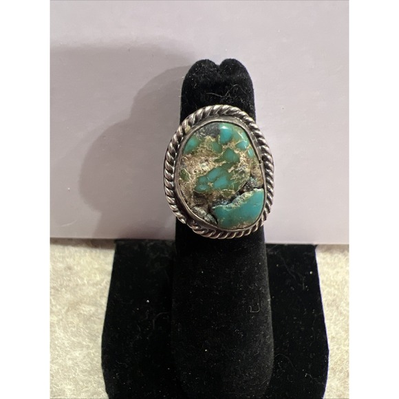 Sterling Jewelry - Vintage NATIVE AMERICAN SOUTHWEST INDIAN STERLING GREEN TURQUOISE RING sz 3 1/2